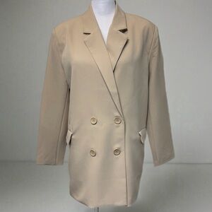 M.N.I Los Angeles Beige Polyester Blend Oversized Double-Breast Blazer Size M